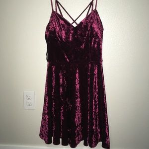 Crushed maroon velvet dress.